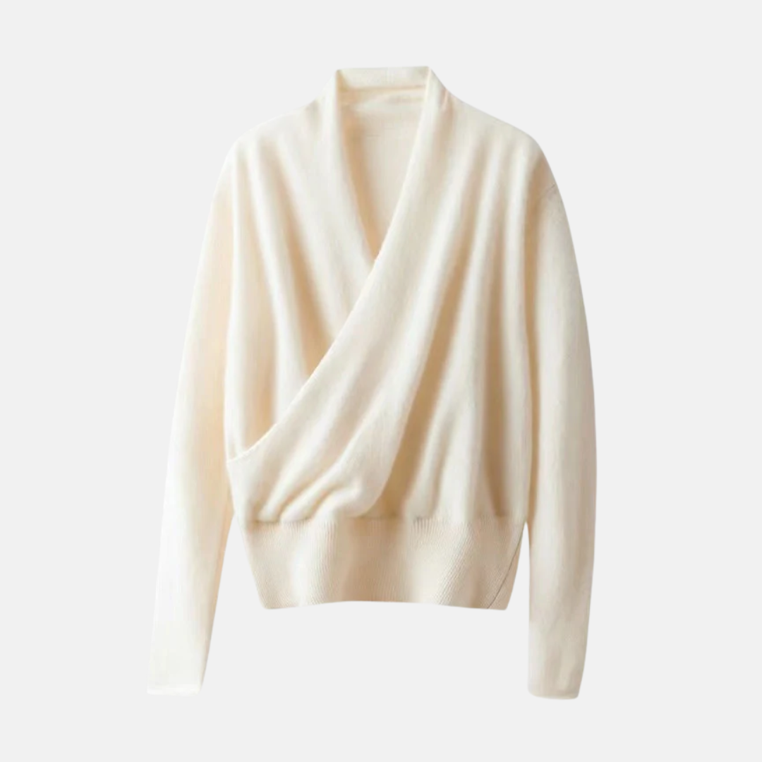 Damen Wickelpullover Weiches Strickmaterial Gerippter Bund Langarm