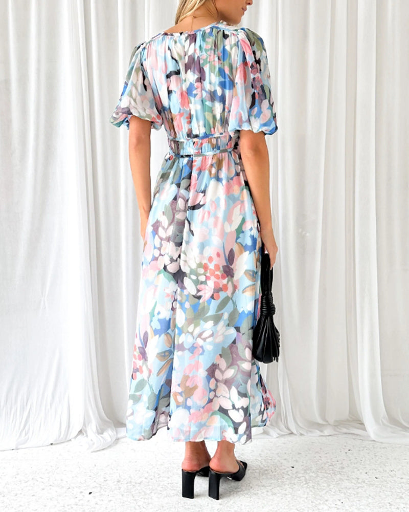 Norvielle Damen Maxi-Kleid Blumenmuster Boho-Stil