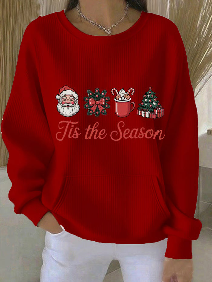 Weihnachtspulli Damen Weihnachtsbaumdruck Rot