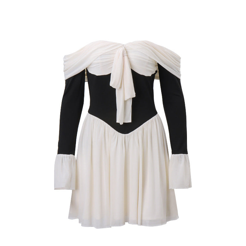 Zara Damen Off-Shoulder Mini-Kleid Schleifen-Detail