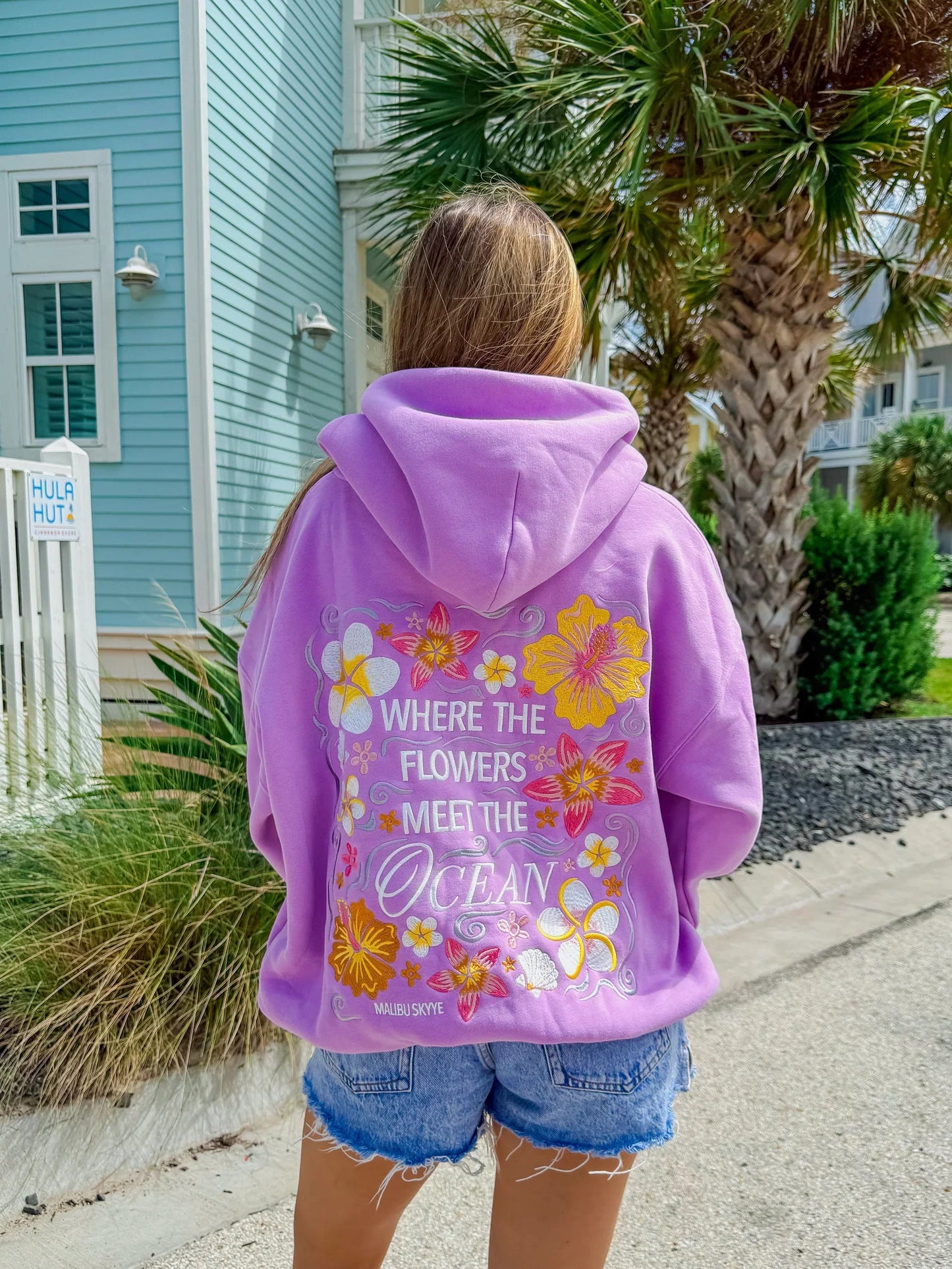 Florina Coast Damen Bestickter Hoodie Blumen Ozean