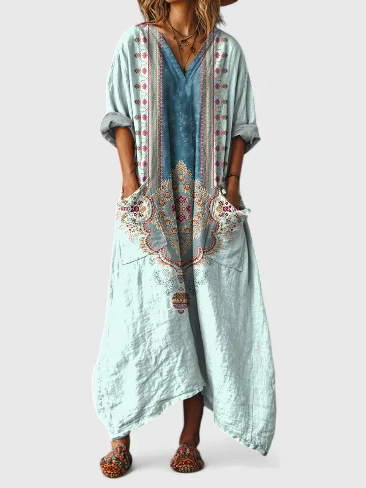 Althea Damen Boho-Kleid Fließend Stickerei