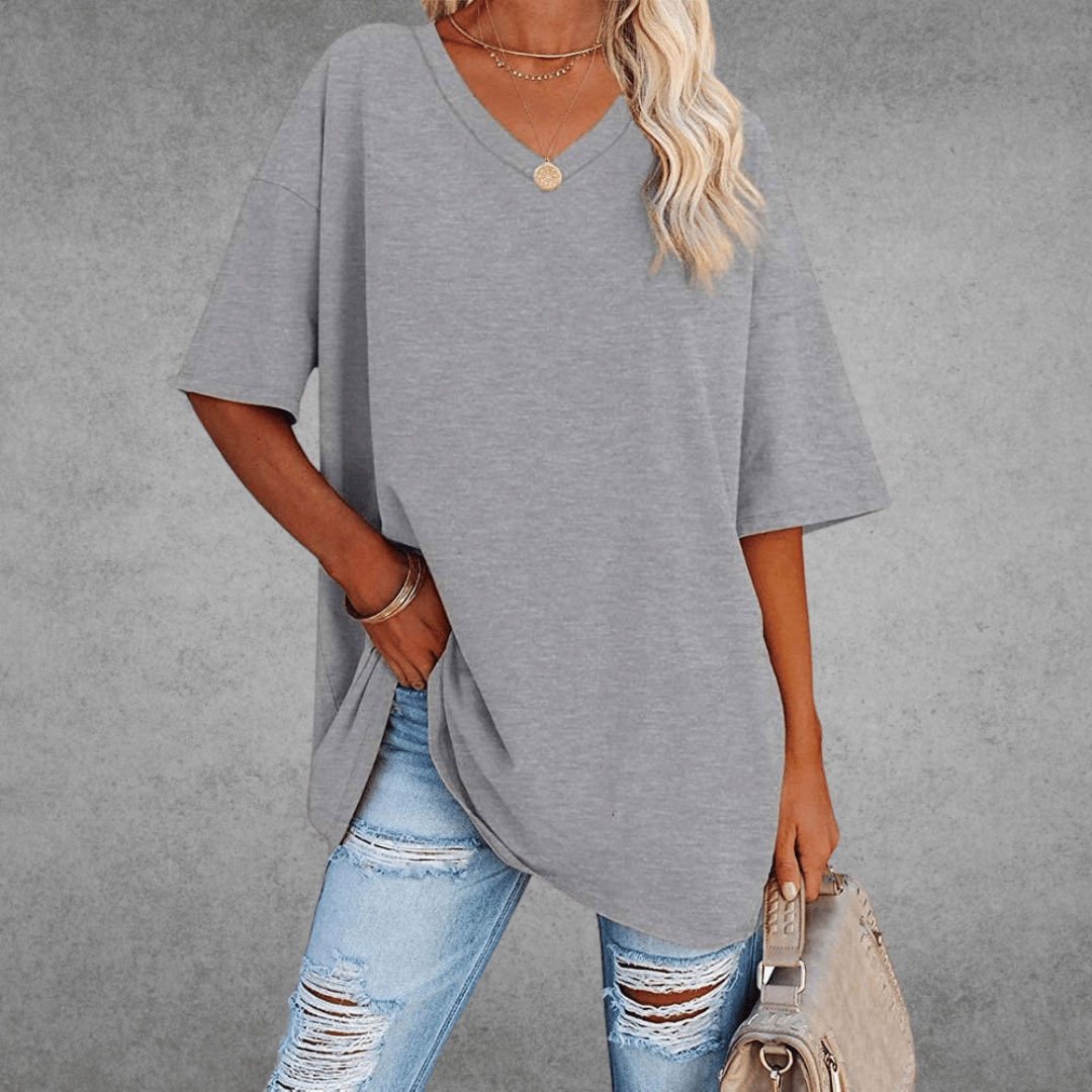Damen Oversize T-Shirt V-Ausschnitt Lässig