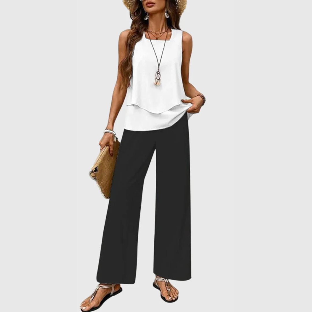 Damen Zweiteiler Hose Set Weite Bein