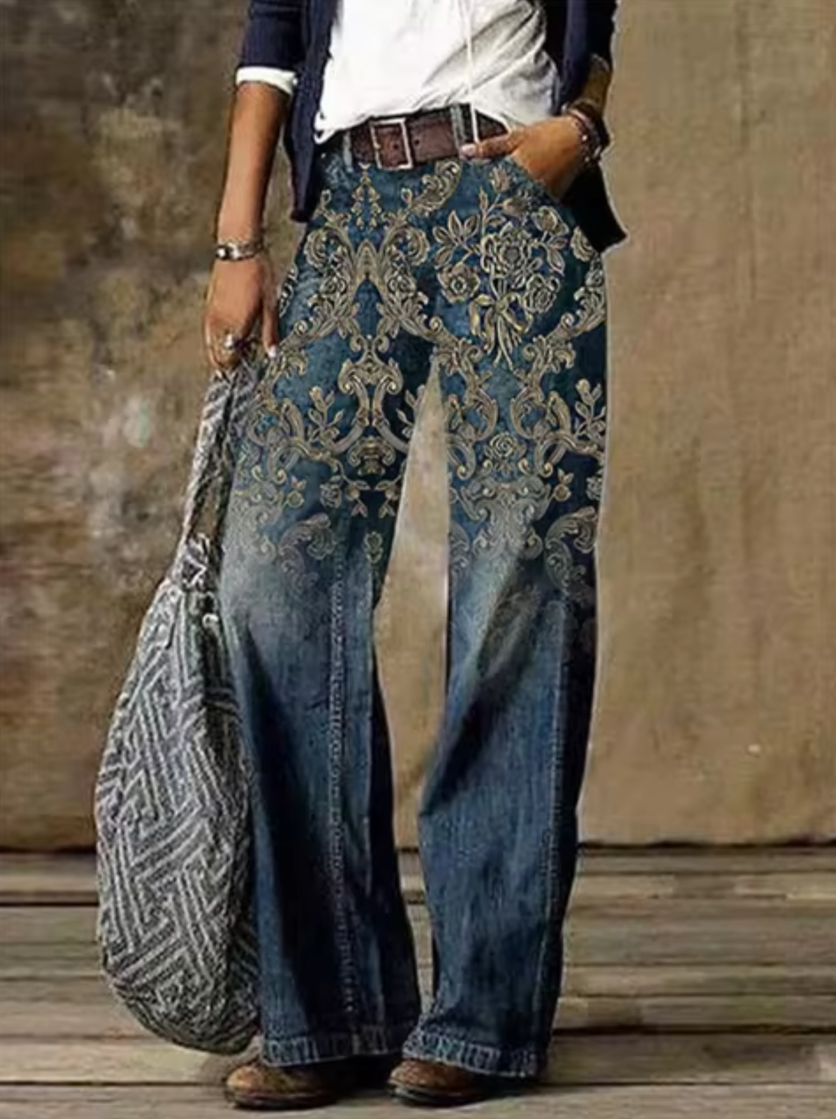 Norvielle Damen Bedruckte Baumwolljeans