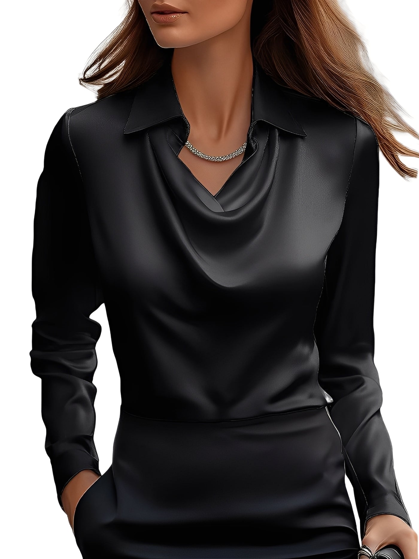 Damen Satinbluse Langärmlig Elegante Bluse