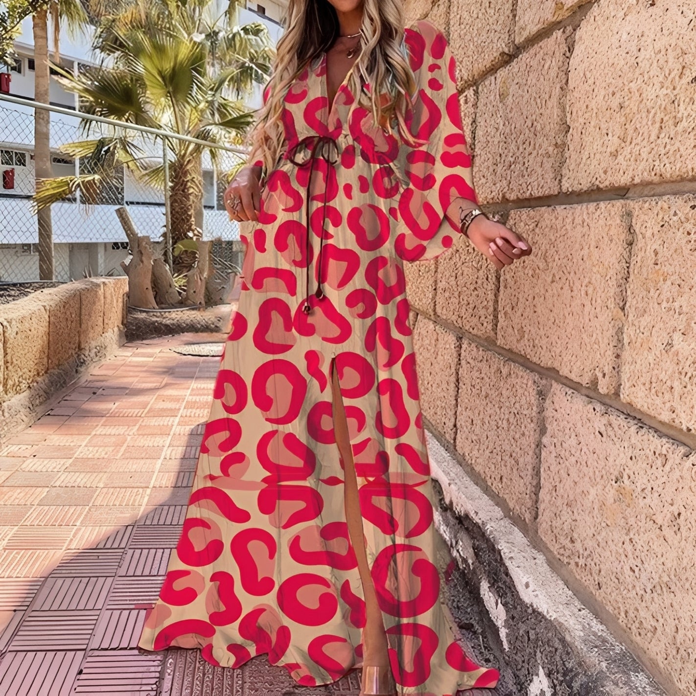 Damen Maxikleid Unregelmäßig Lang Ärmel
