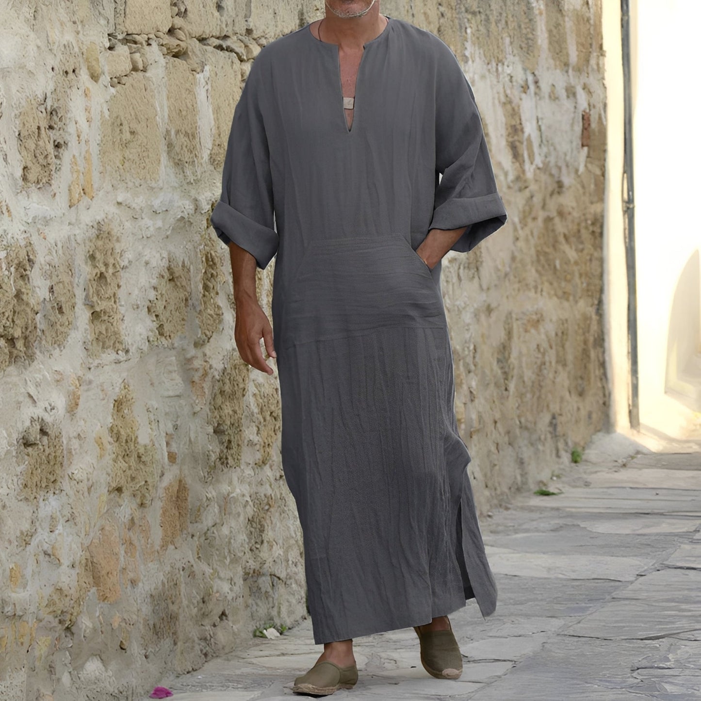 Herren Langkleid mit Schlitz aus Baumwolle
