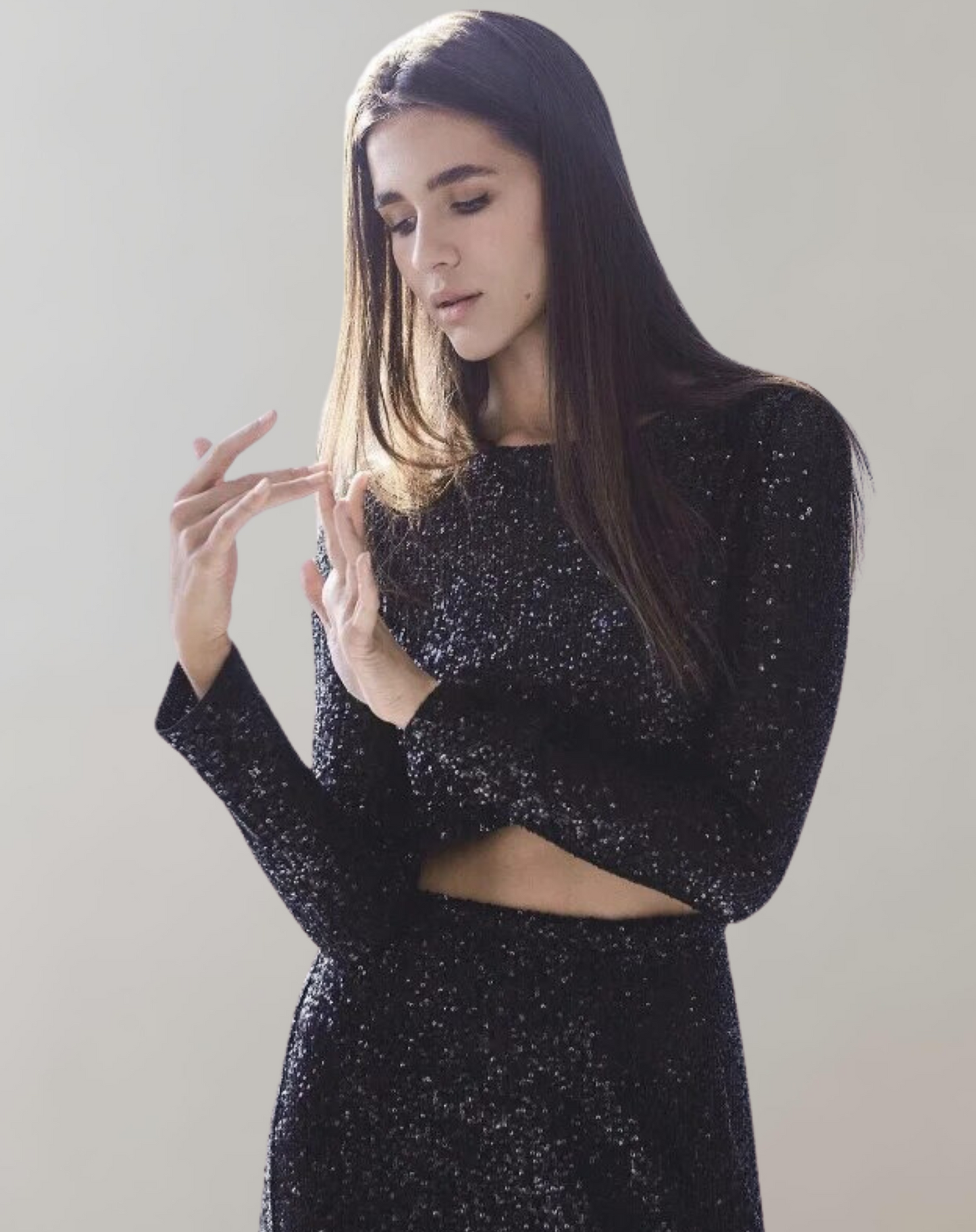 Damen Pailletten Crop Kurz Ärmel Glitzer