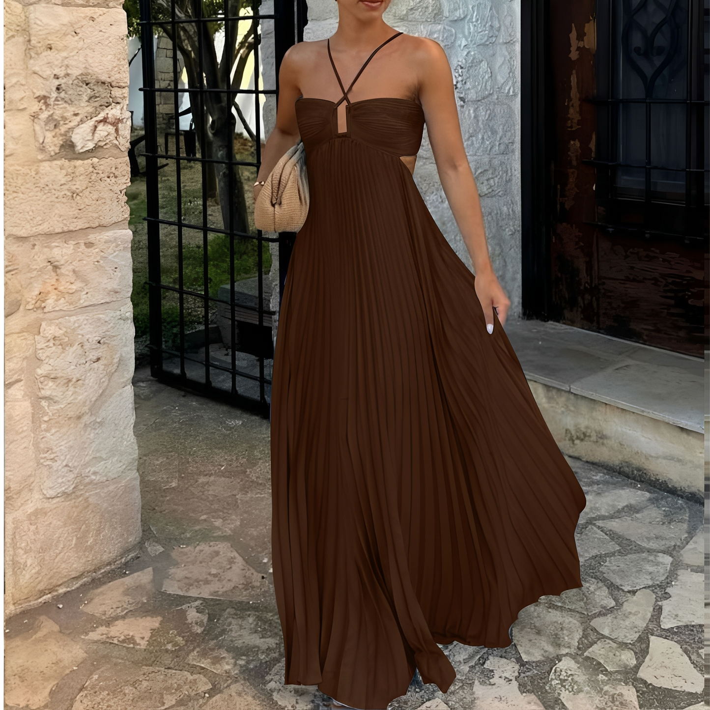 Damen Maxikleid Faltenrock Stilvoll