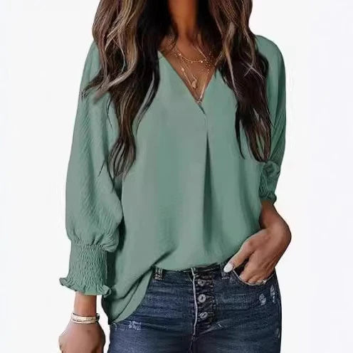 Damen Kurzarmbluse V-Ausschnitt Elegant Sommer Bluse