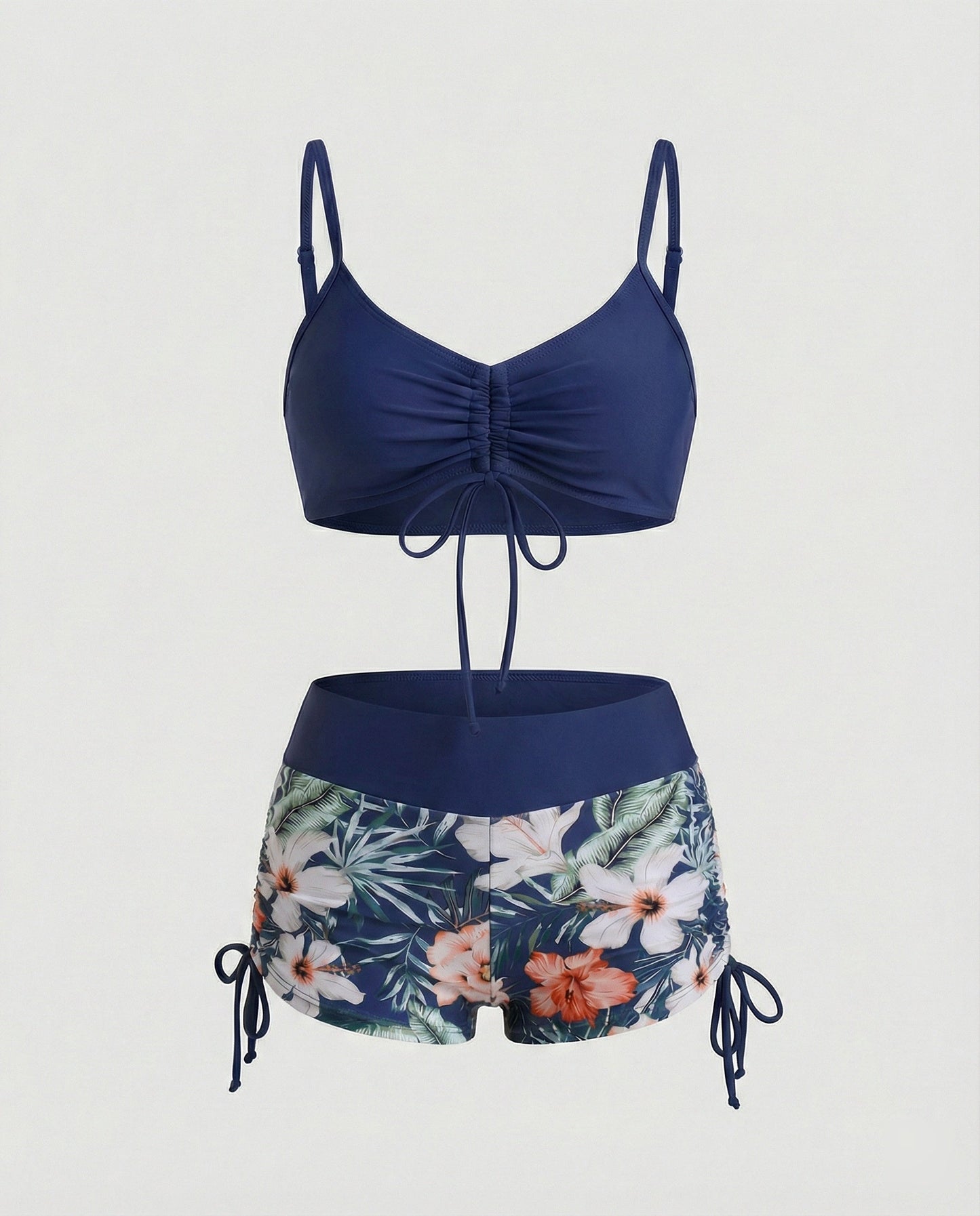 Damen Bikini 2-teilig Grün Blumenmuster Hohe Taille