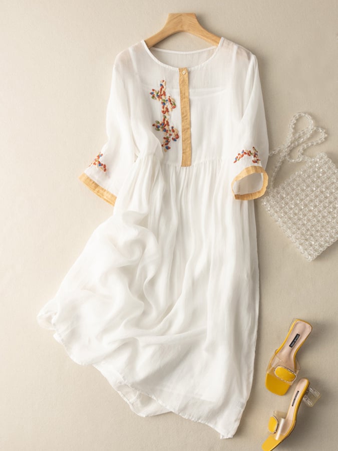 Damen Ethno Midi Kleid Bestickt