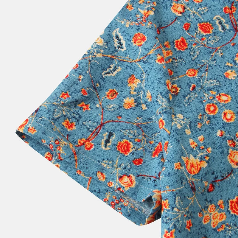 Damen Kurzarmhemd Vintage-Blumenmuster