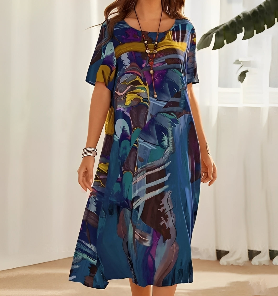 Damen Kleid Bedruckt Locker Geschnitten