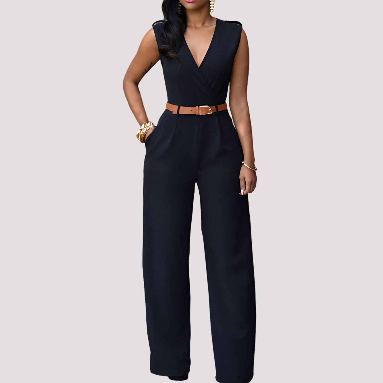 Damen Jumpsuit mit Gürtel Elegantes Design