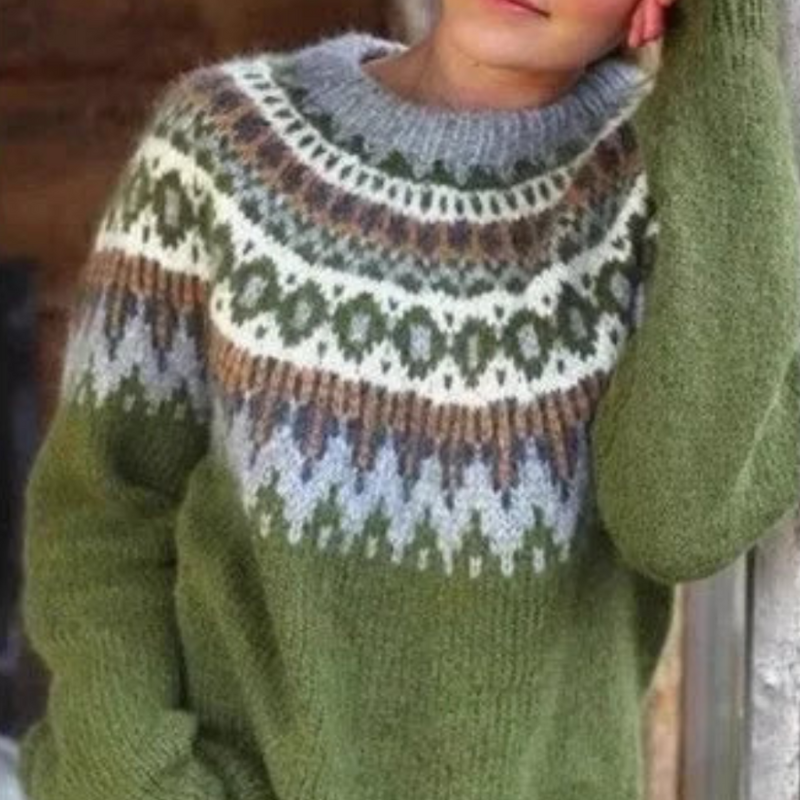 Damen Grobstrickpullover Norwegermuster Tribal-Muster