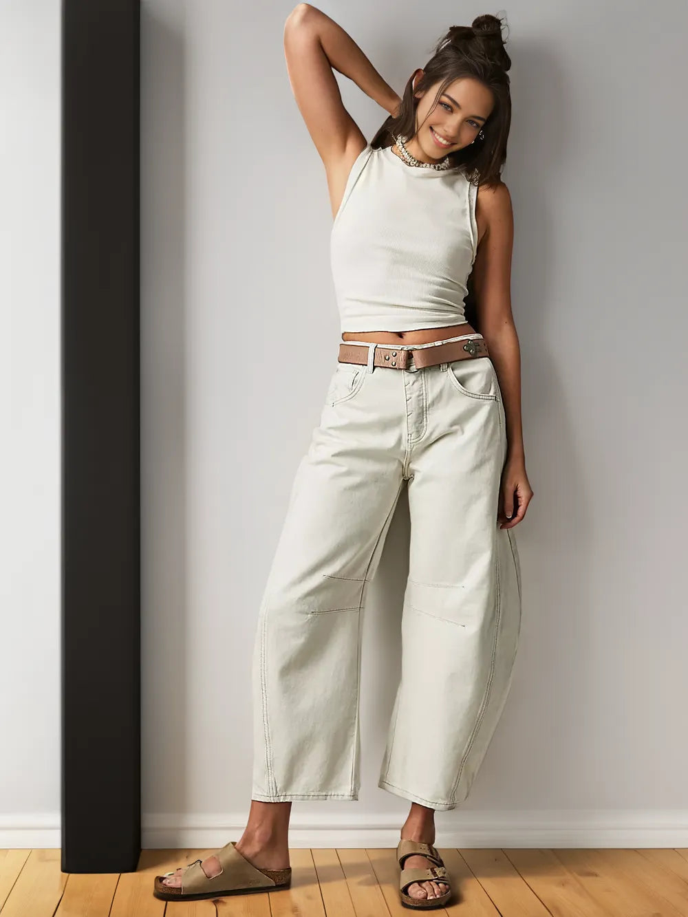Damen Weitschnitt Jeans mit Nahtdetails
