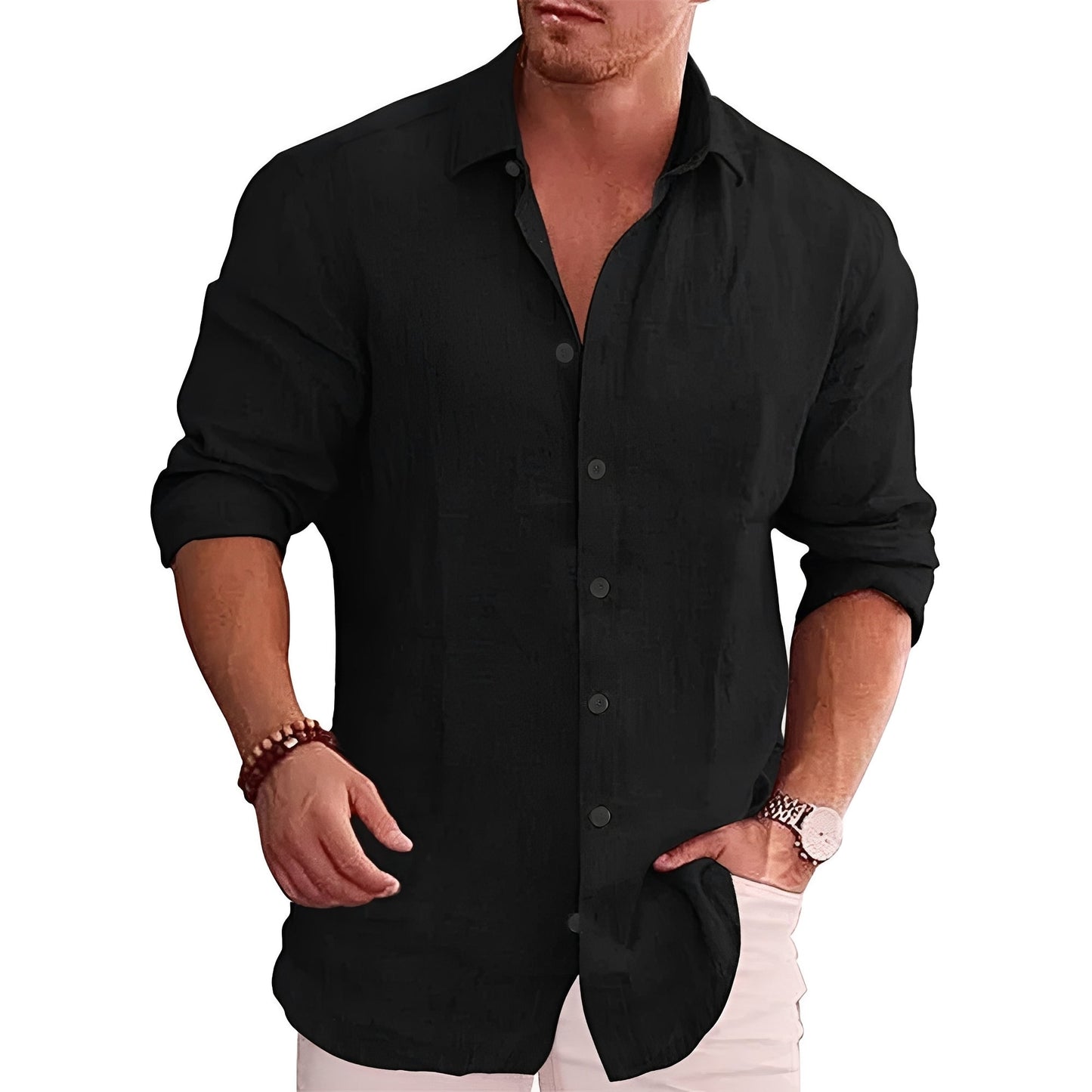 Herren Slim-Fit Langarmhemd Elegantes Baumwolle Weiß