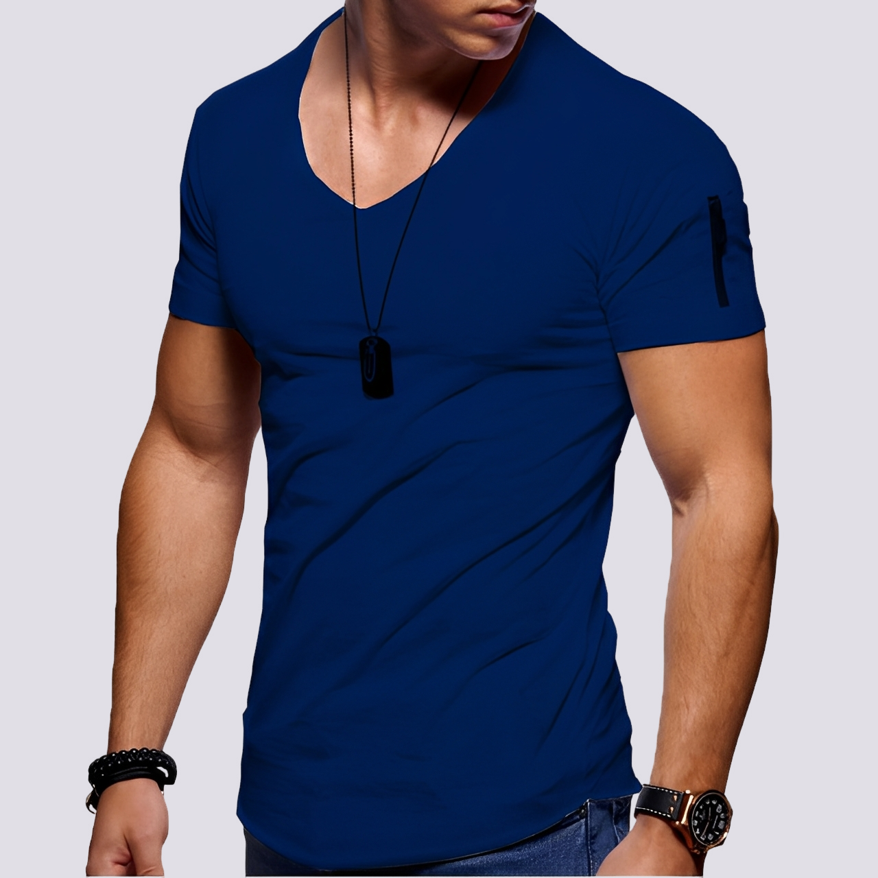 Herren Slim-Fit-Shirt V-Ausschnitt Lässig Weiß