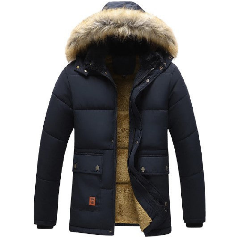 Herren Winterparka Warm Gefüttert Abnehmbare Fellkapuze