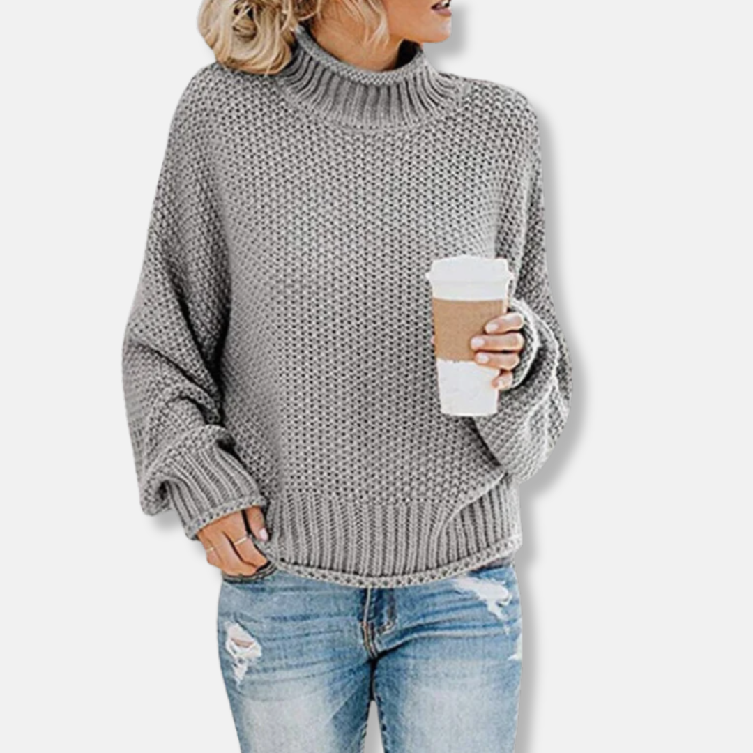 Damen Pullover Wollmischung Oversized Raglanärmel Hochkragen
