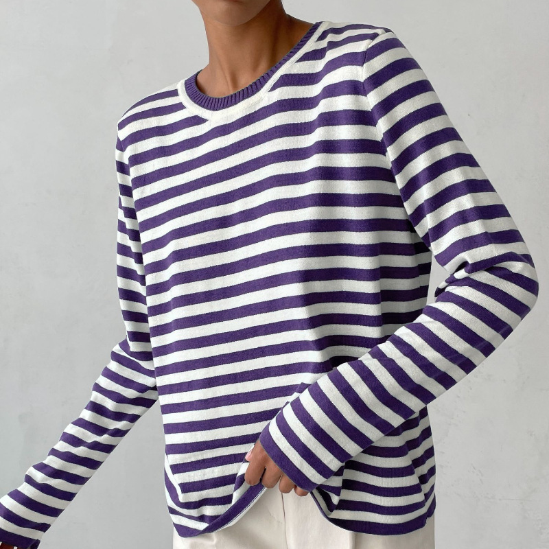 Norvielle Damen Gestreiftes T-Shirt Komfort Qualität Weiß/