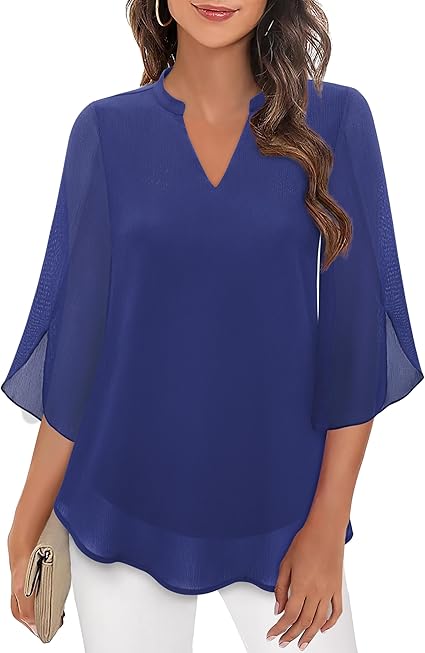 Damen Chiffon Bluse Doppelschicht Leicht Rosa