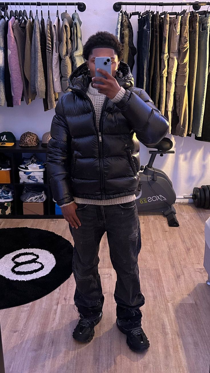 Herren Steppjacke mit Kapuze und Reißverschluss, wasserabweisend