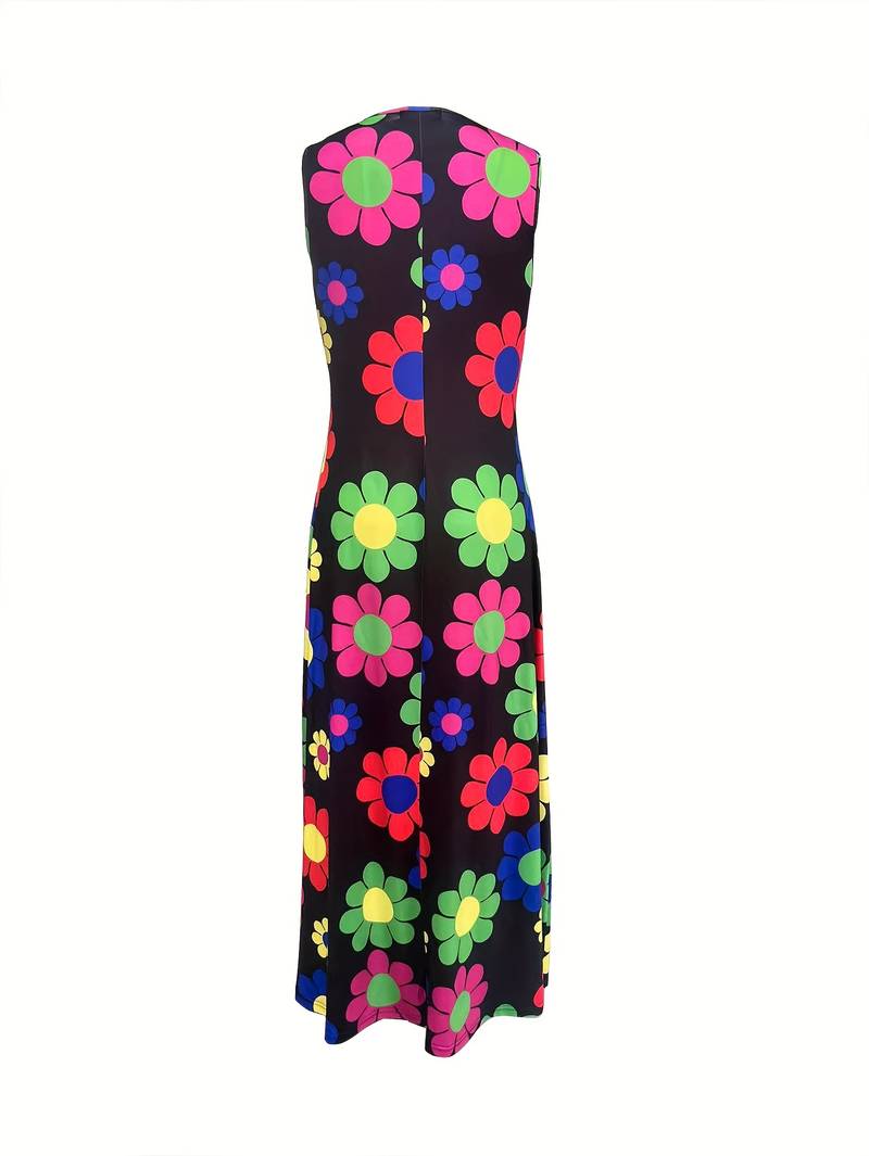 Damenkleid V-Ausschnitt Blumenmuster