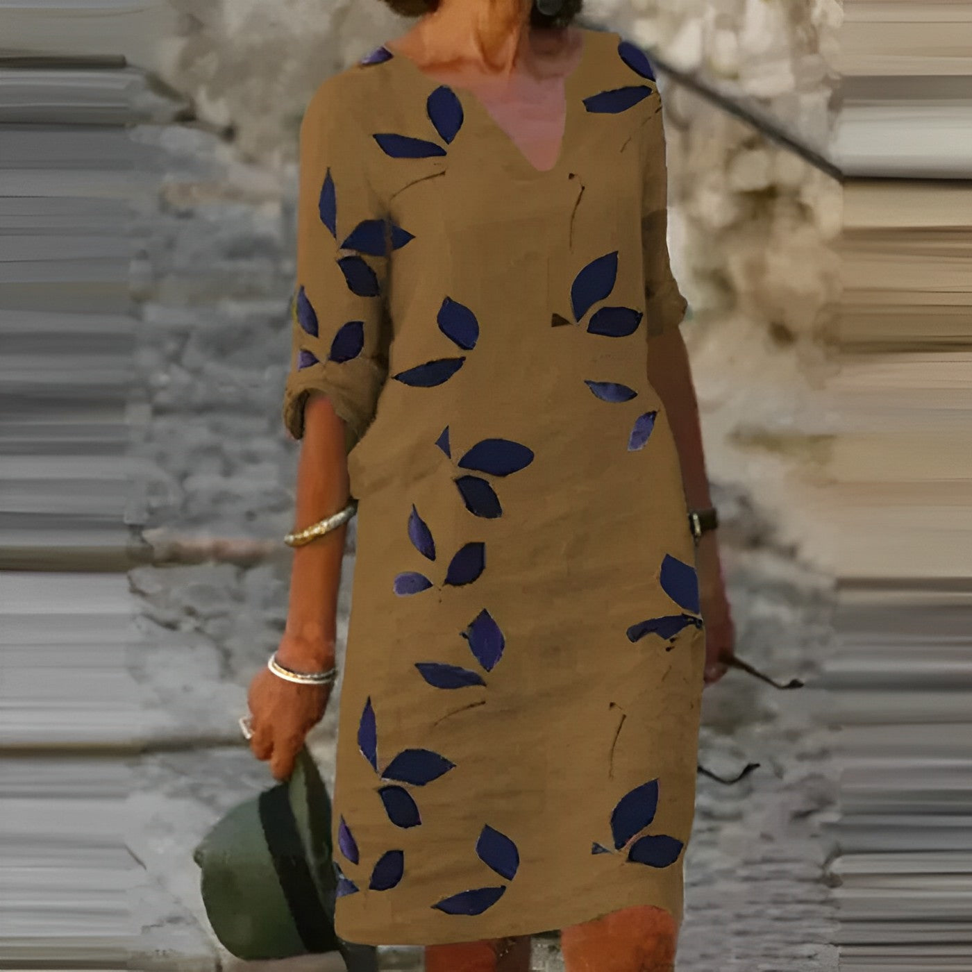 Damen Sommerkleid V-Ausschnitt 3/4 Arm