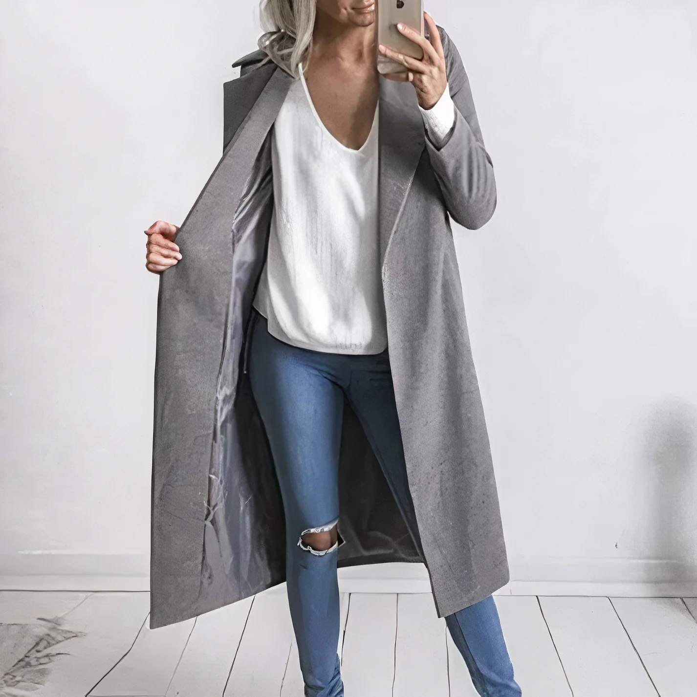 Norvielle Damen Trenchcoat Lang Mantel