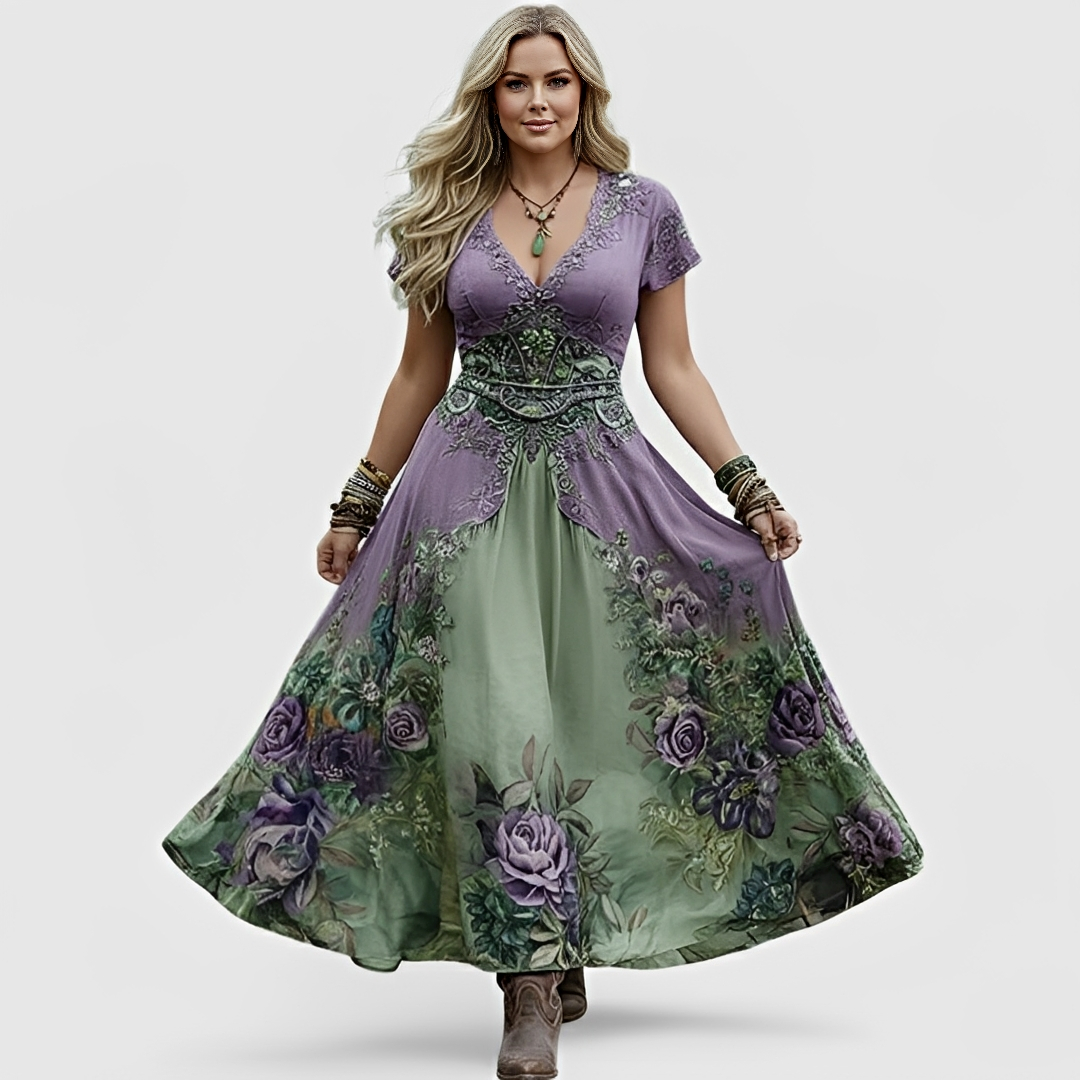 Damen Robe Chic mit Bestickungen V-Ausschnitt
