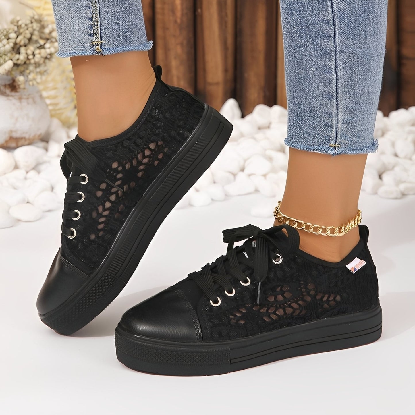 Damen Plateau-Schnürsneaker Lässig