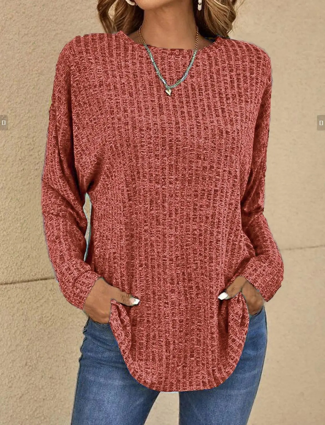 Damen Pullover Relaxed Fit Weiches Strick Langarm Beige