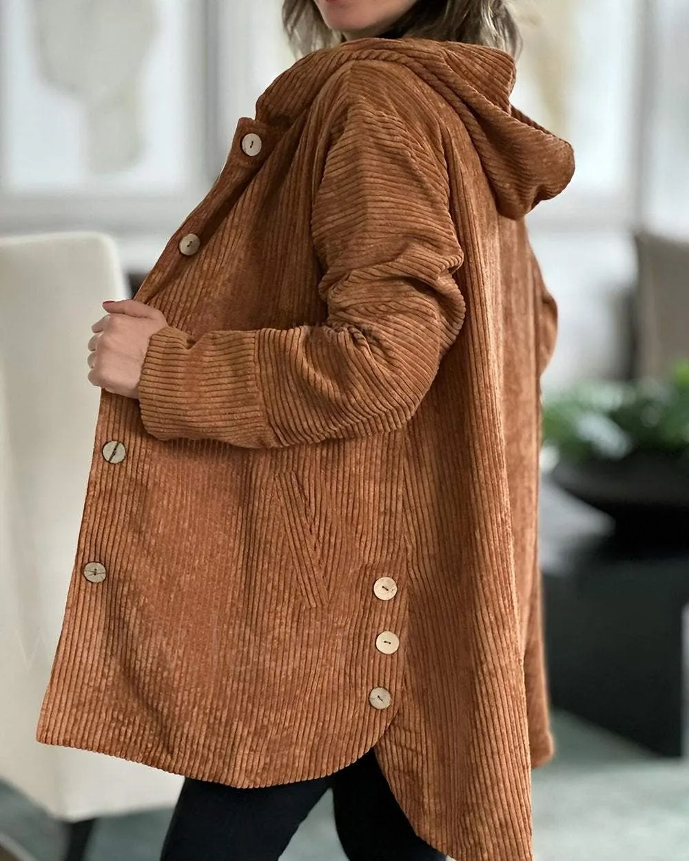 Damen Cordjacke mit Kapuze
