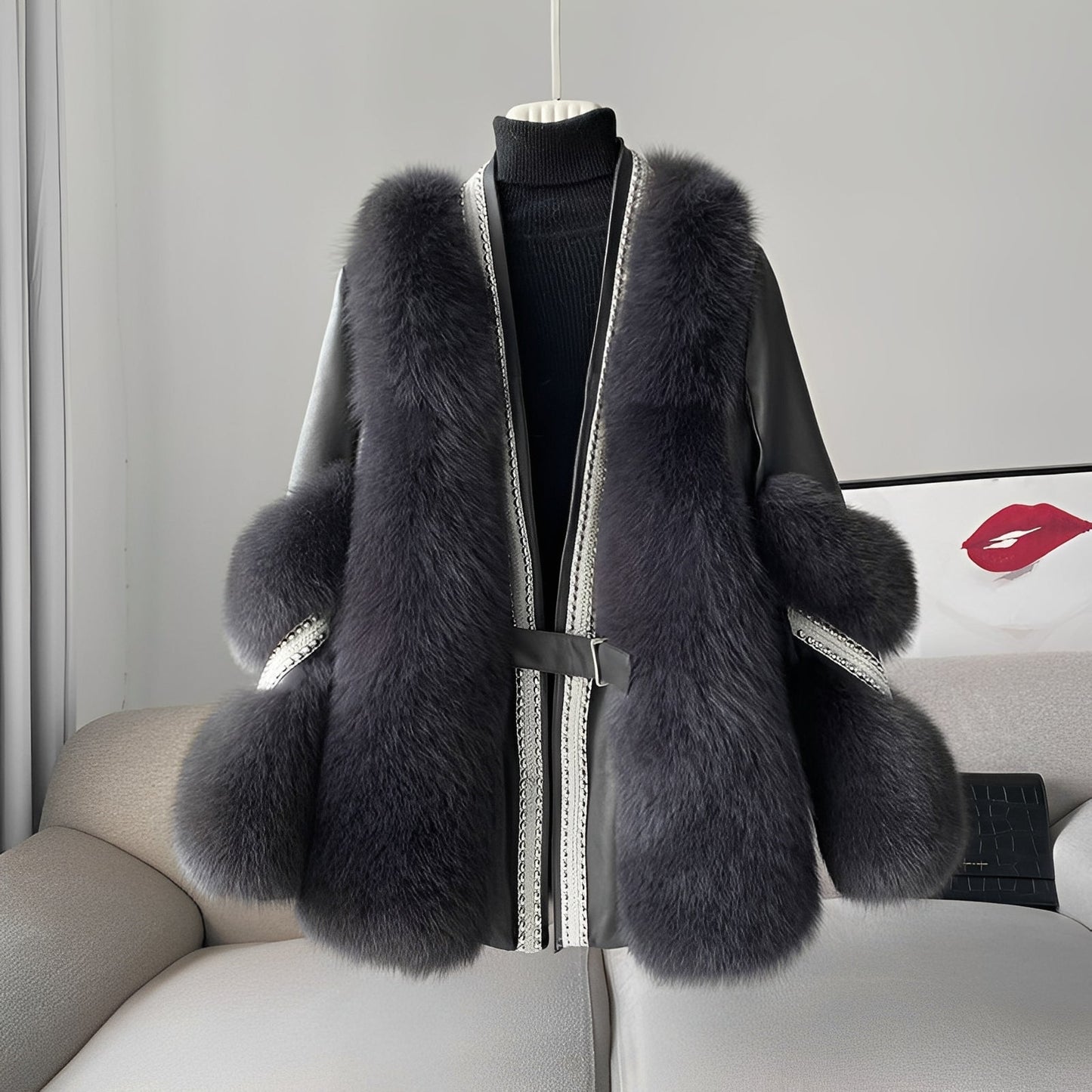 Damen Pelzmantel Stilvoll Warm
