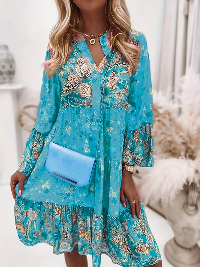 Damen Boho-Kleid Fließender Schnitt Floralmuster