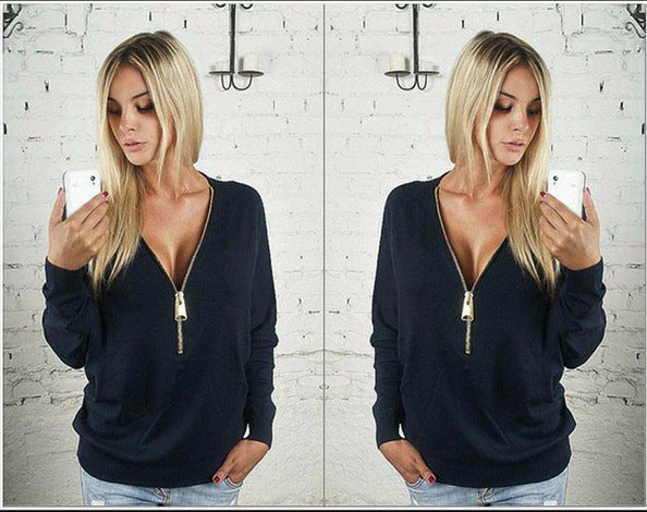 Damen Oversized Pullover Moderner Reißverschluss