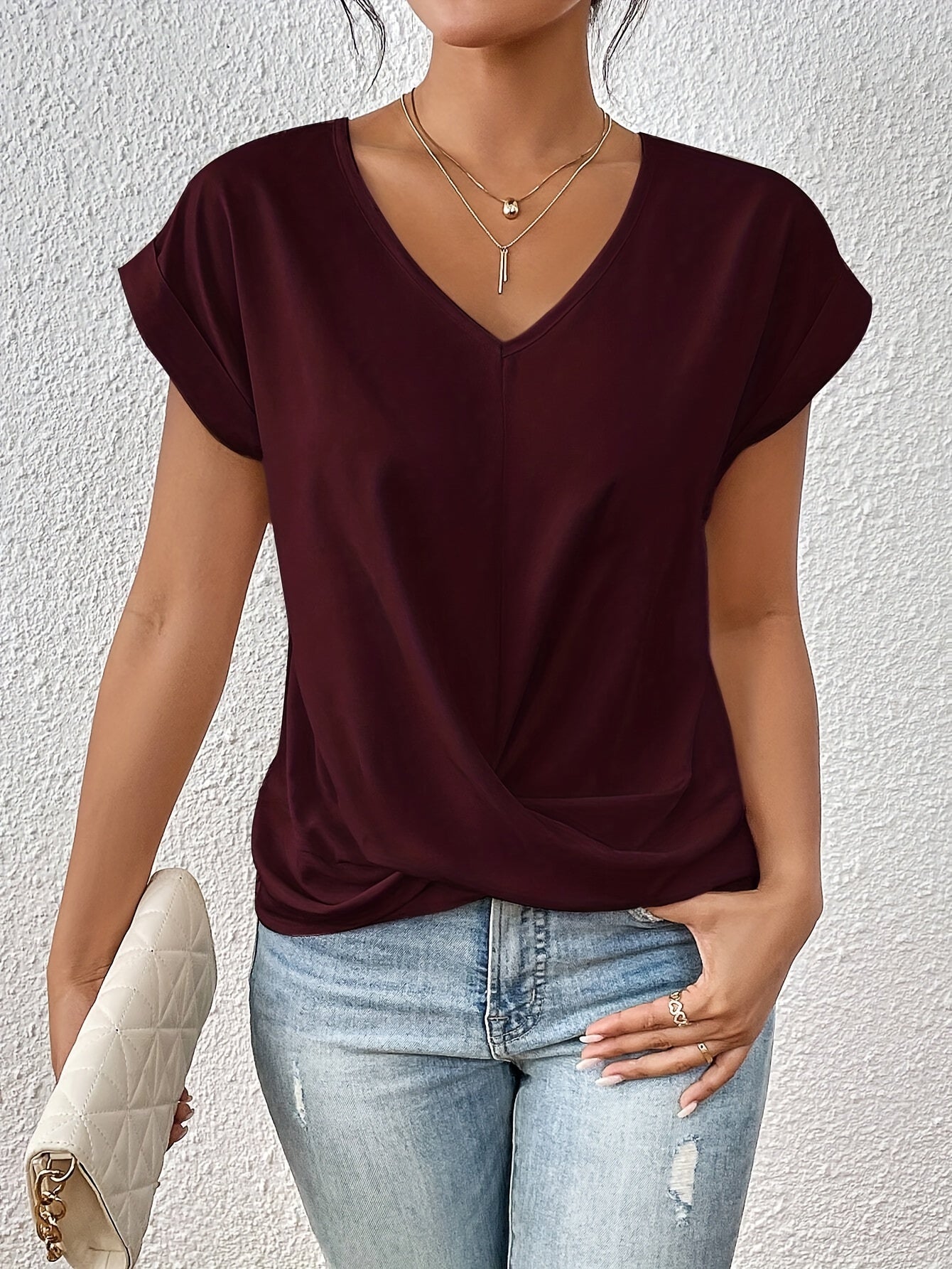Cleo Damen T-Shirt Sweetheart-Ausschnitt Baumwolle Weiß