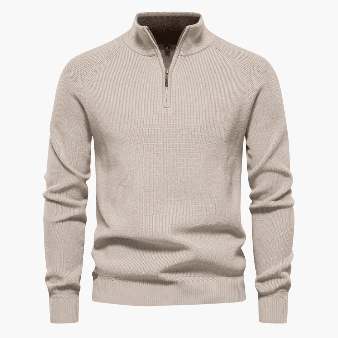 Herren Strickpullover Weich Zipper Beige