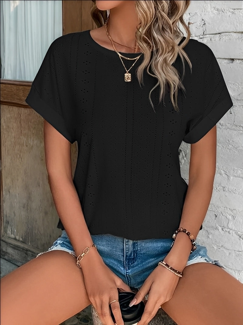 Damen Baumwoll-Shirt Ausgehöhlter Ausschnitt Weich Beige
