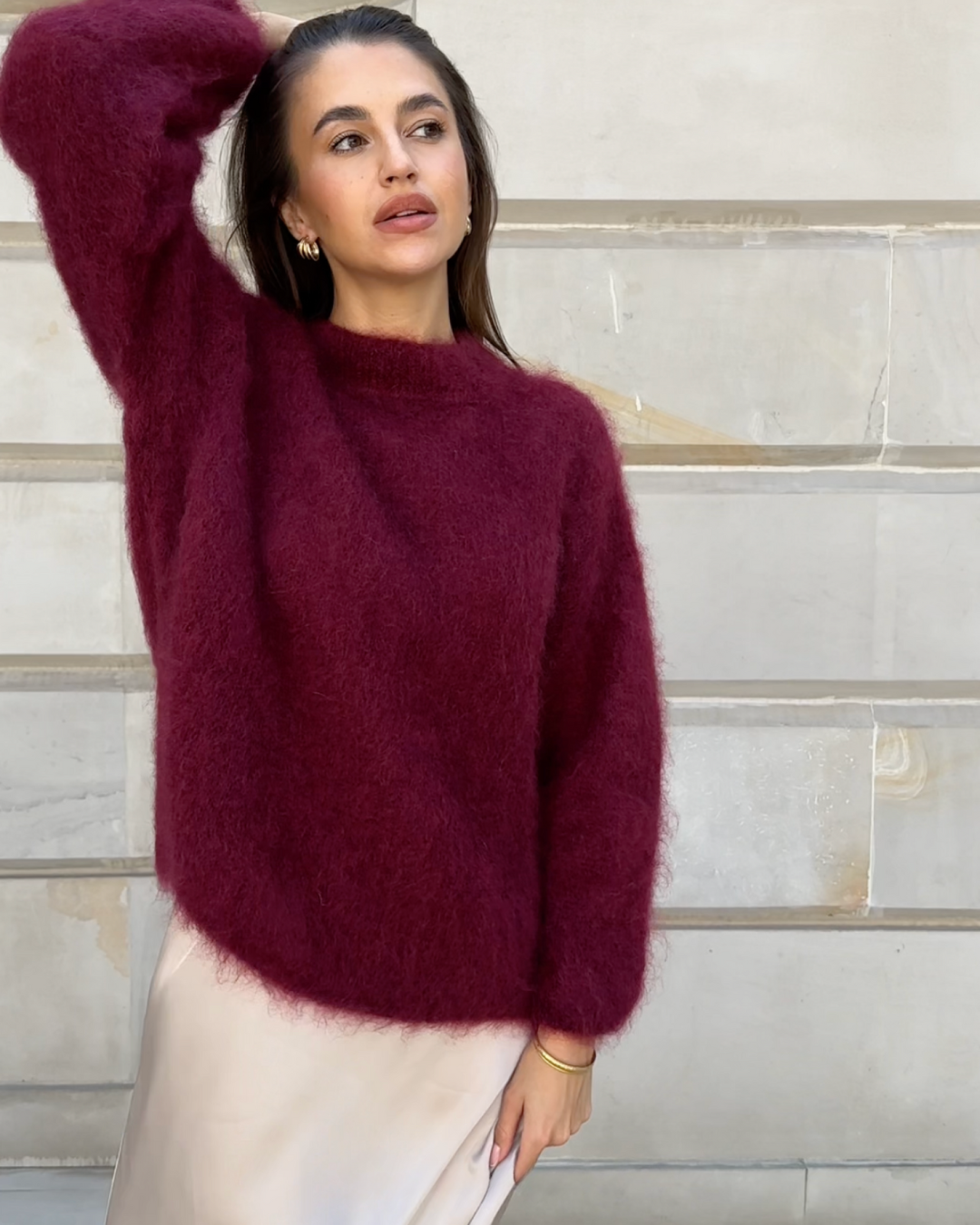 Norvielle Damen Mohair Pullover Kuschelig Beige