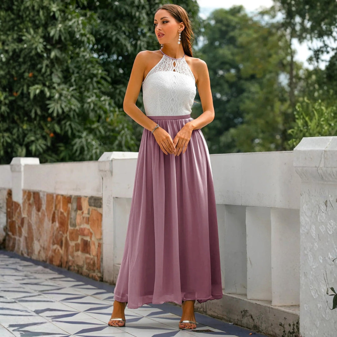 Damen Neckholder Maxikleid Hochzeitsgastkleid