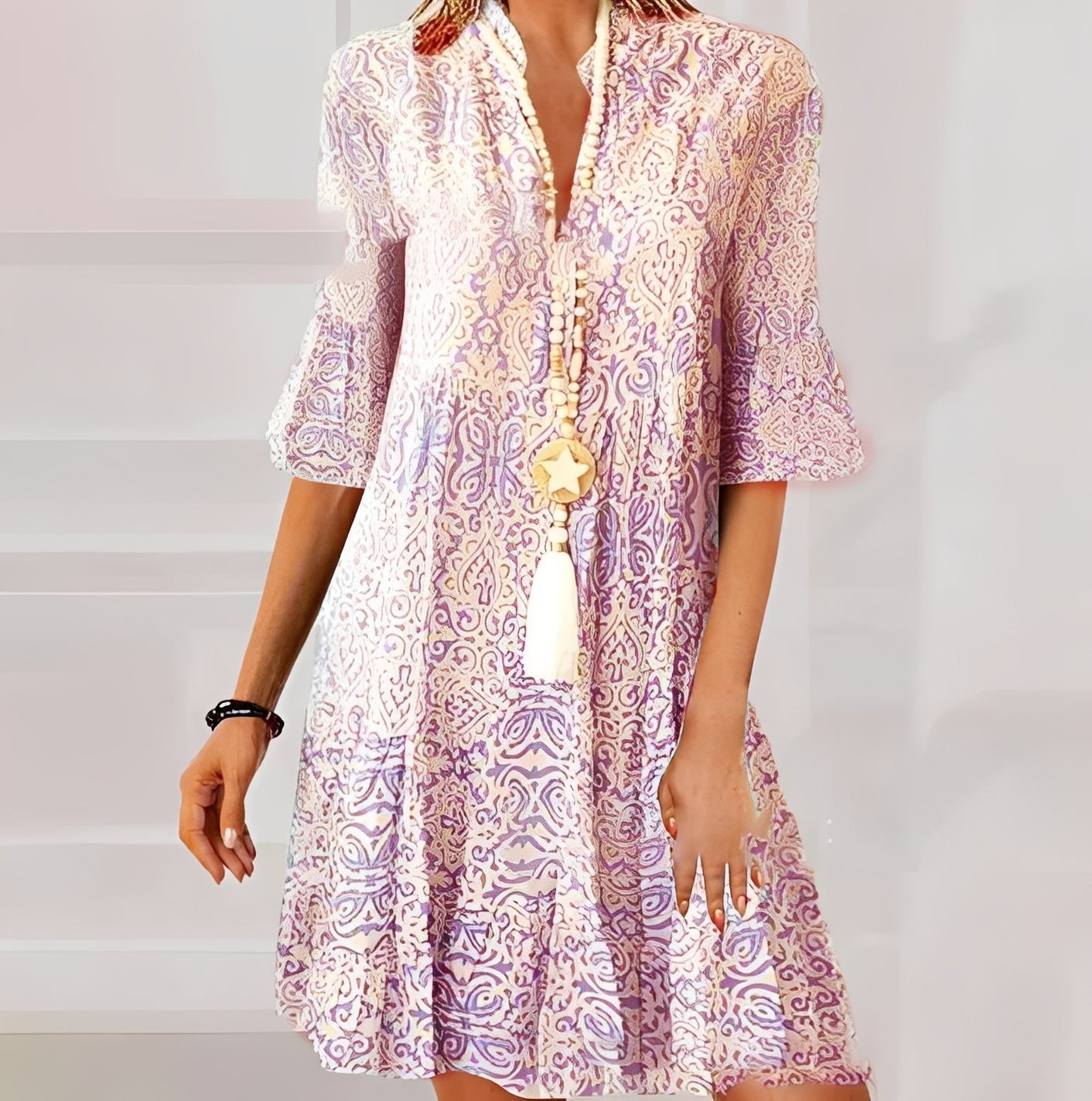 Damen Minikleid Boho-Print