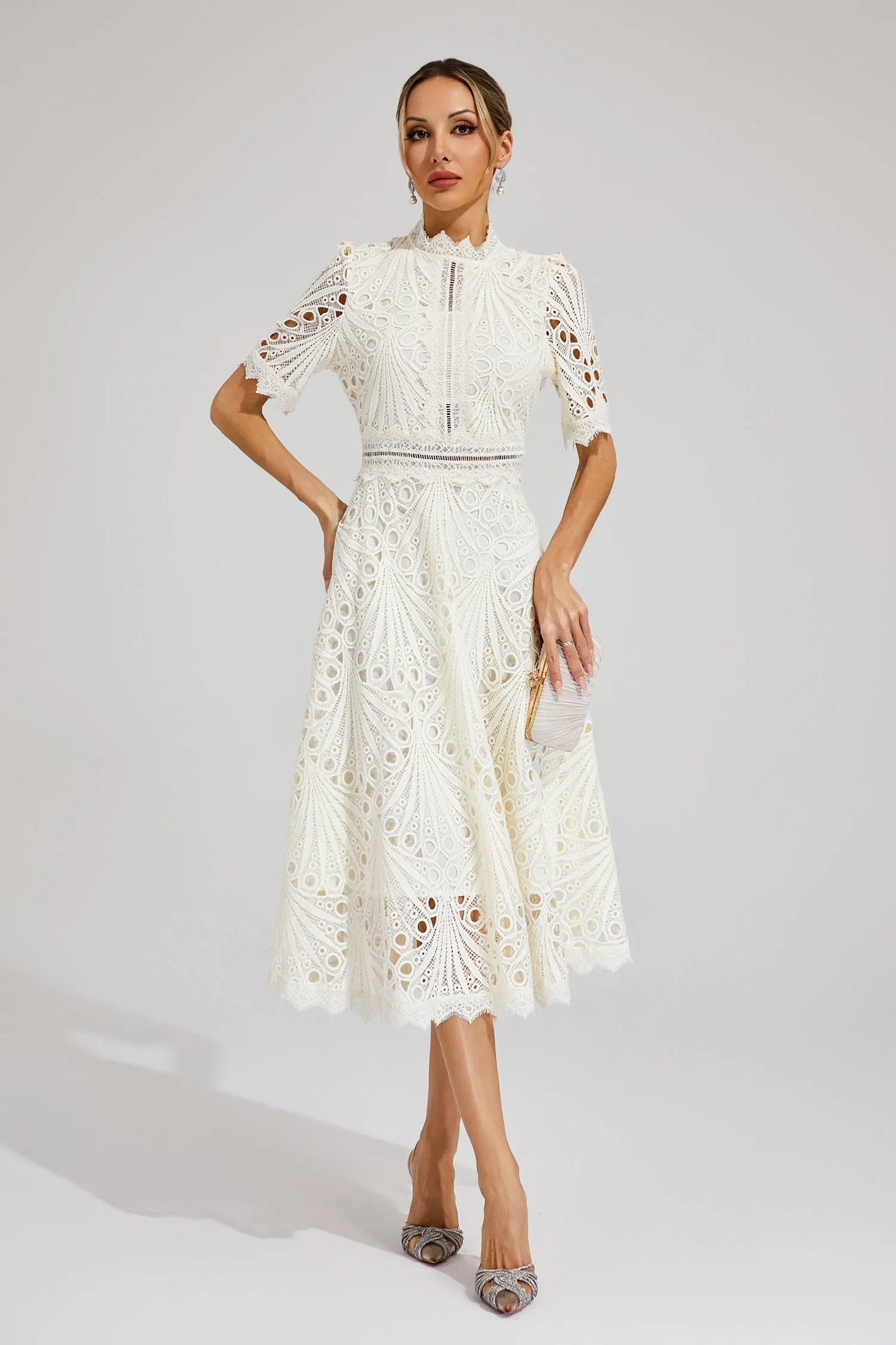 Damen Midi Kleid Spitze Schick