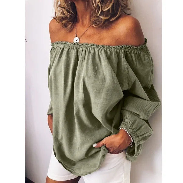 Norvielle Damen Off-Shoulder-Bluse Elegante Ballonärmel