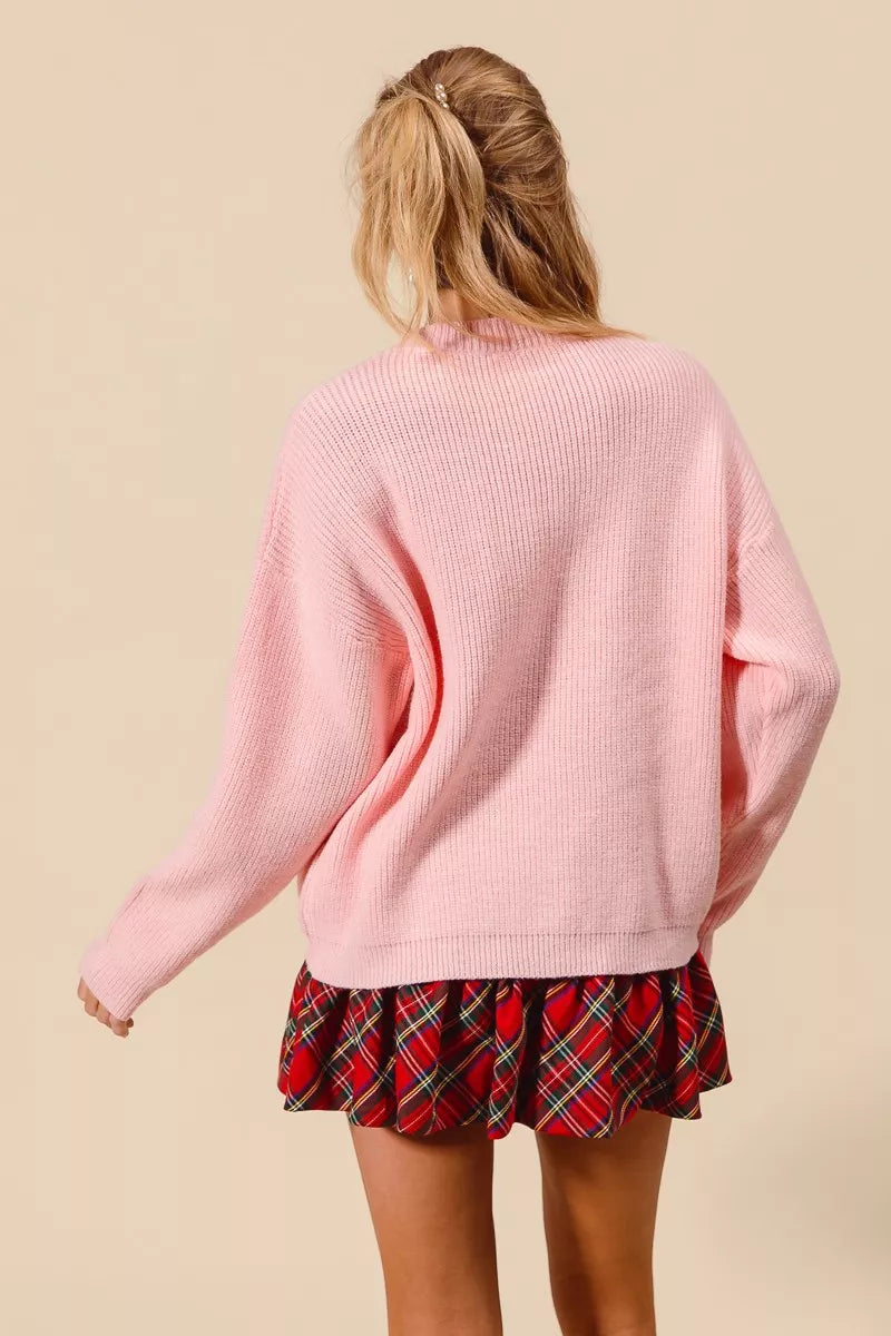 Damen Weihnachtspullover Rosa Glitzer Schriftzug