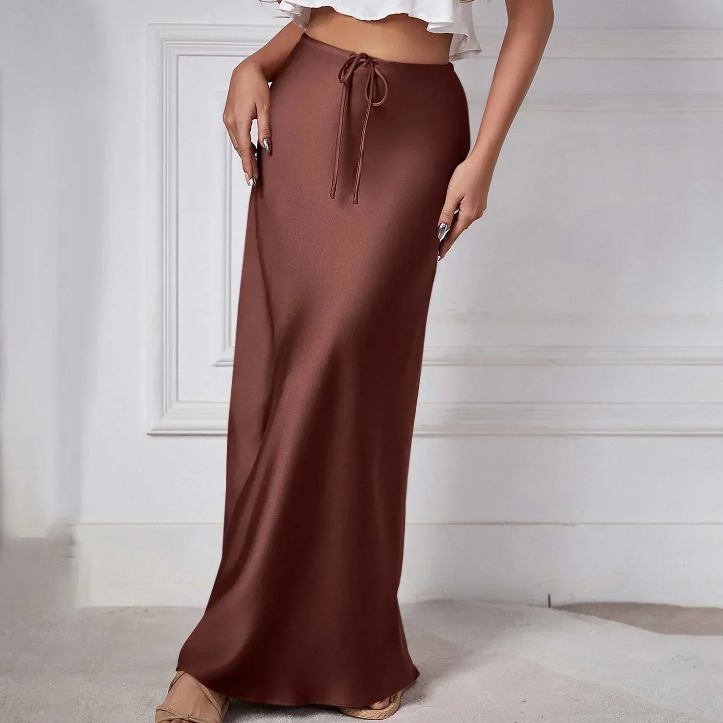 Damen Satinrock Hohe Taille Schnürung Für Herbst