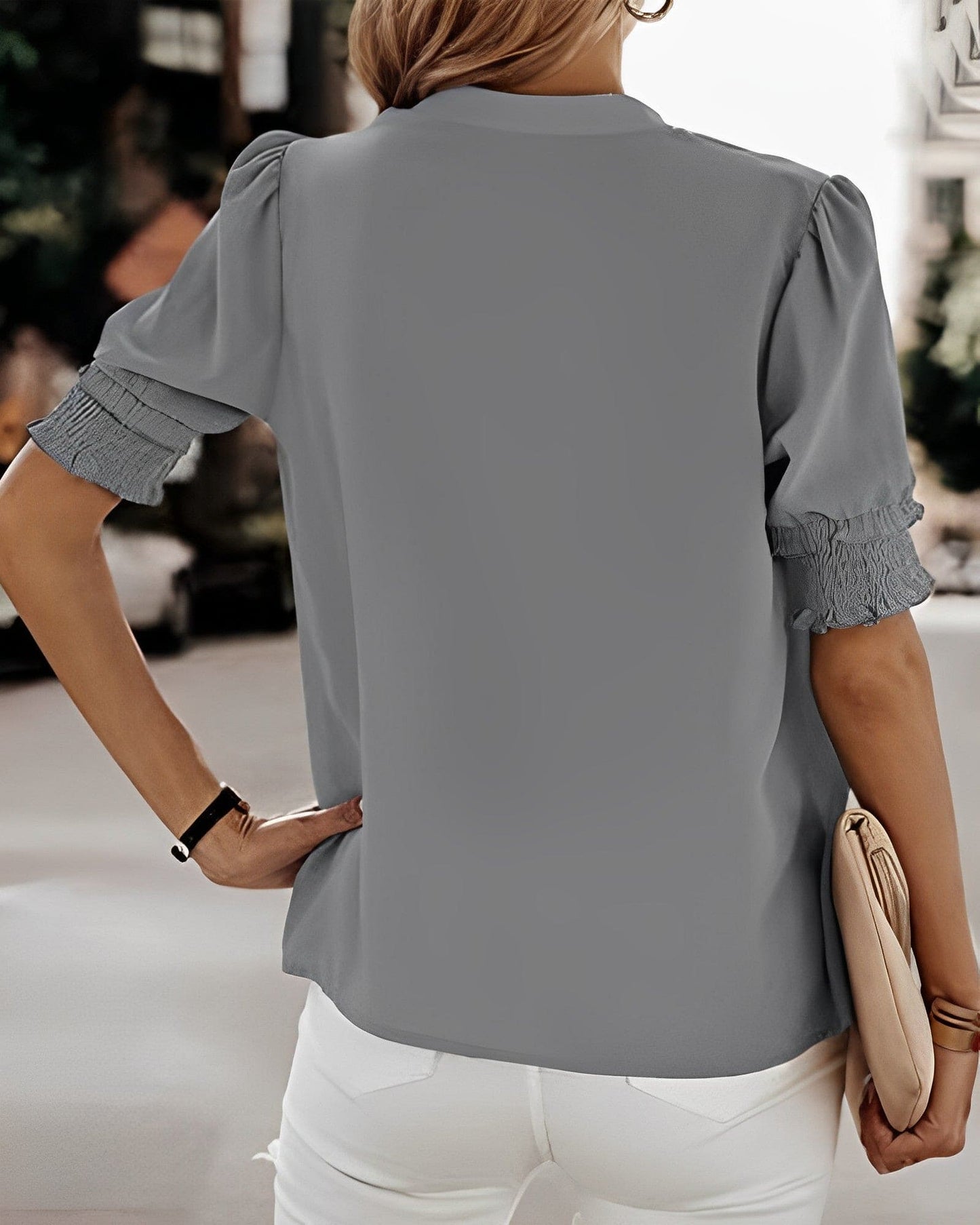Elegante Damenbluse V-Ausschnitt Kurzärmelig